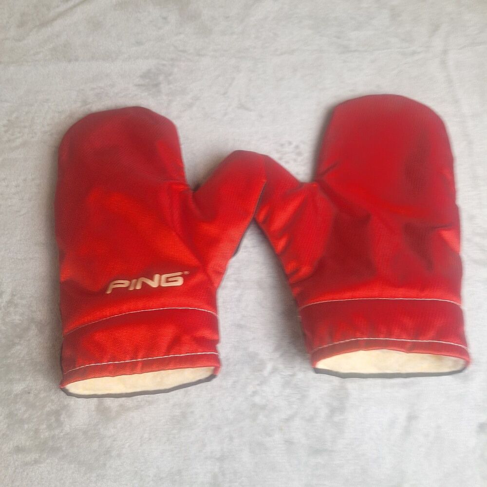 PING Golf Cart Mittens Fleece Lined Red Cold Weather Hand Warmers Pair